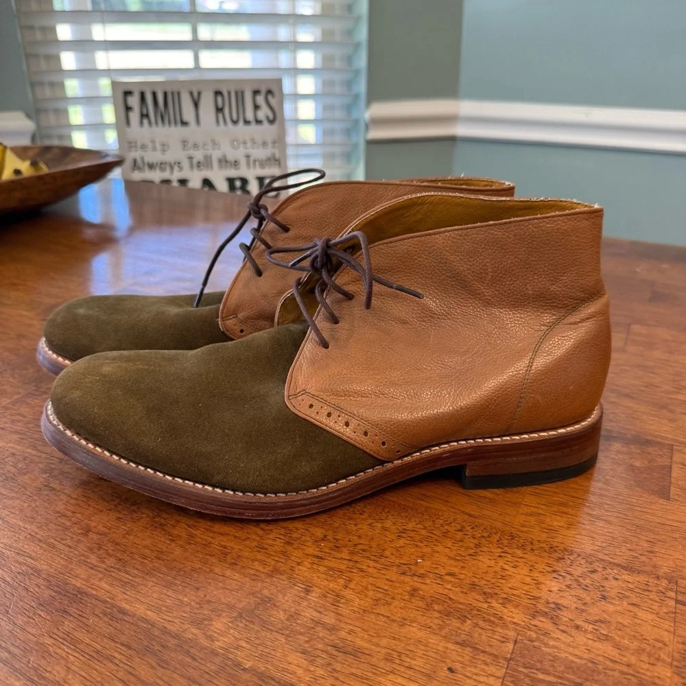 Stacy Adams Madison II Chukka Boots tan olive size 10.5 D brown leather suede